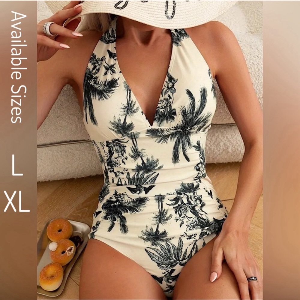 Tummy Control Backless Halter Print One-Piece Swimsuit